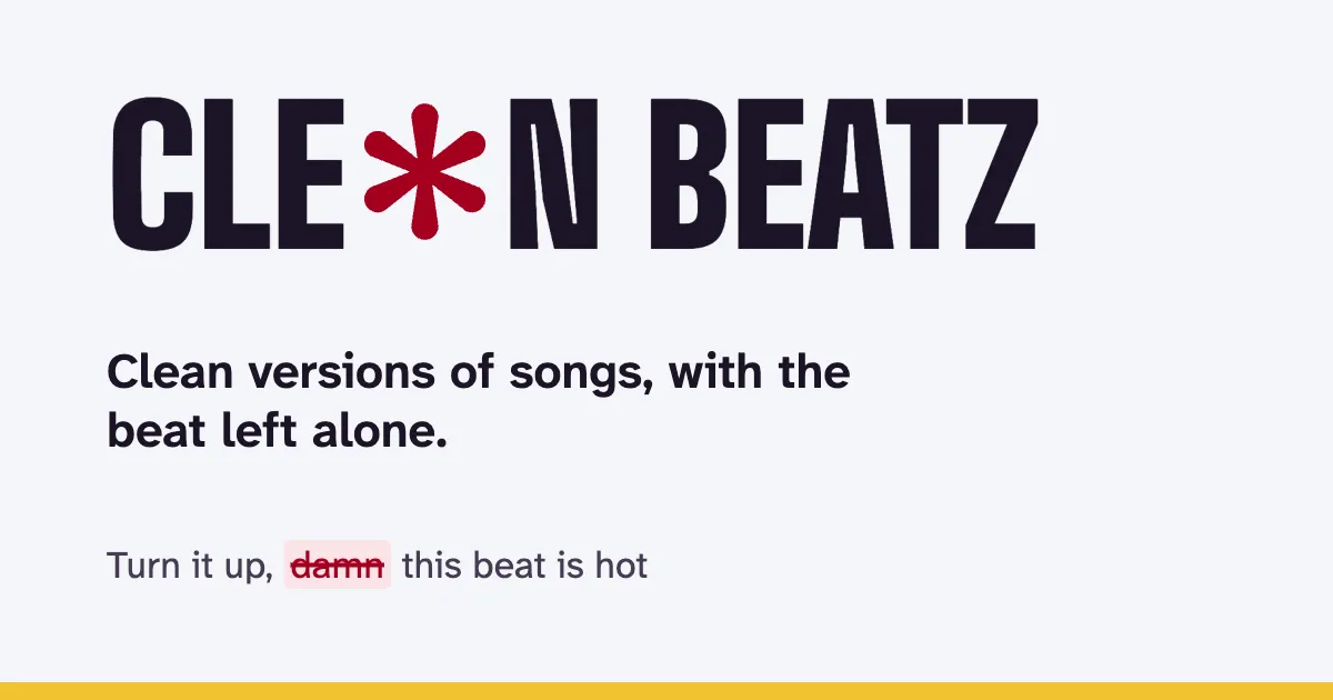 The Clean Beatz wordmark with a red asterisk in place of the A, above a lyric where the word damn is struck out