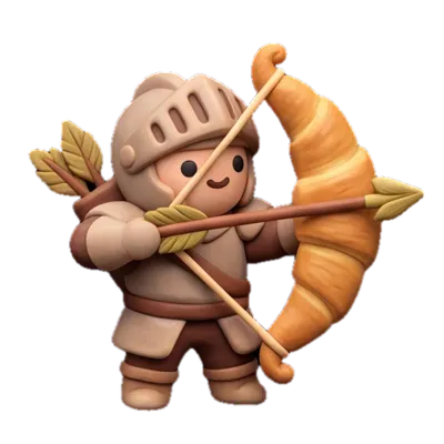 A knight drawing a bow made from a croissant
