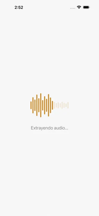 Decant extrayendo el audio de un video con una animación de progreso que simula servir