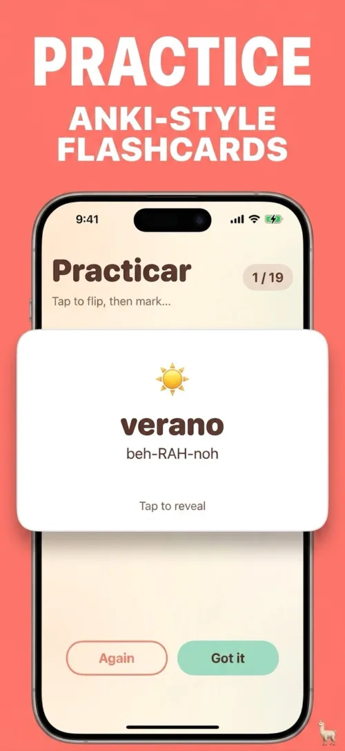 Anki-style flashcard showing the word verano