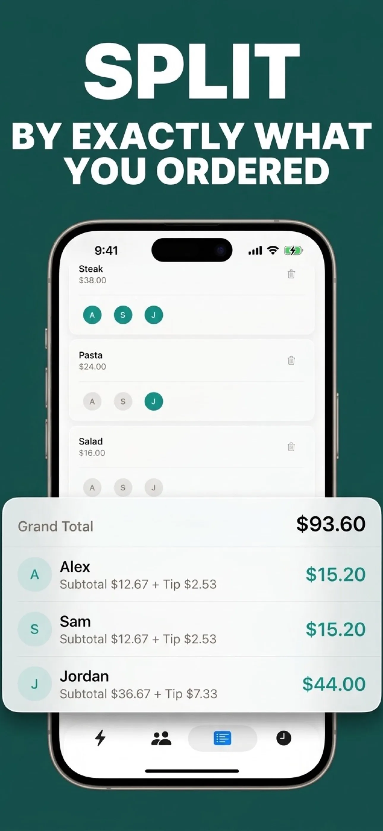 Split by item screen