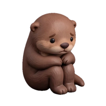 A small brown otter sitting and hugging its knees