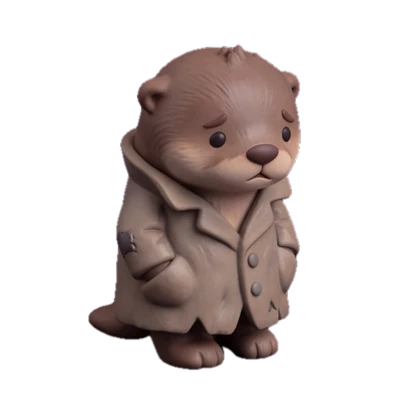 An otter wearing an oversized coat