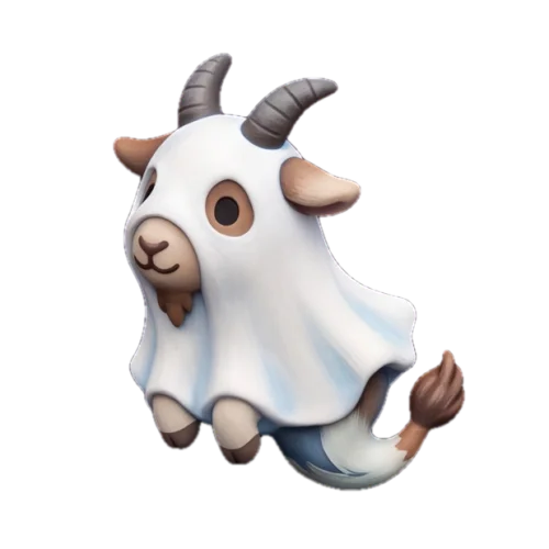 A pygmy goat floating in a ghost sheet