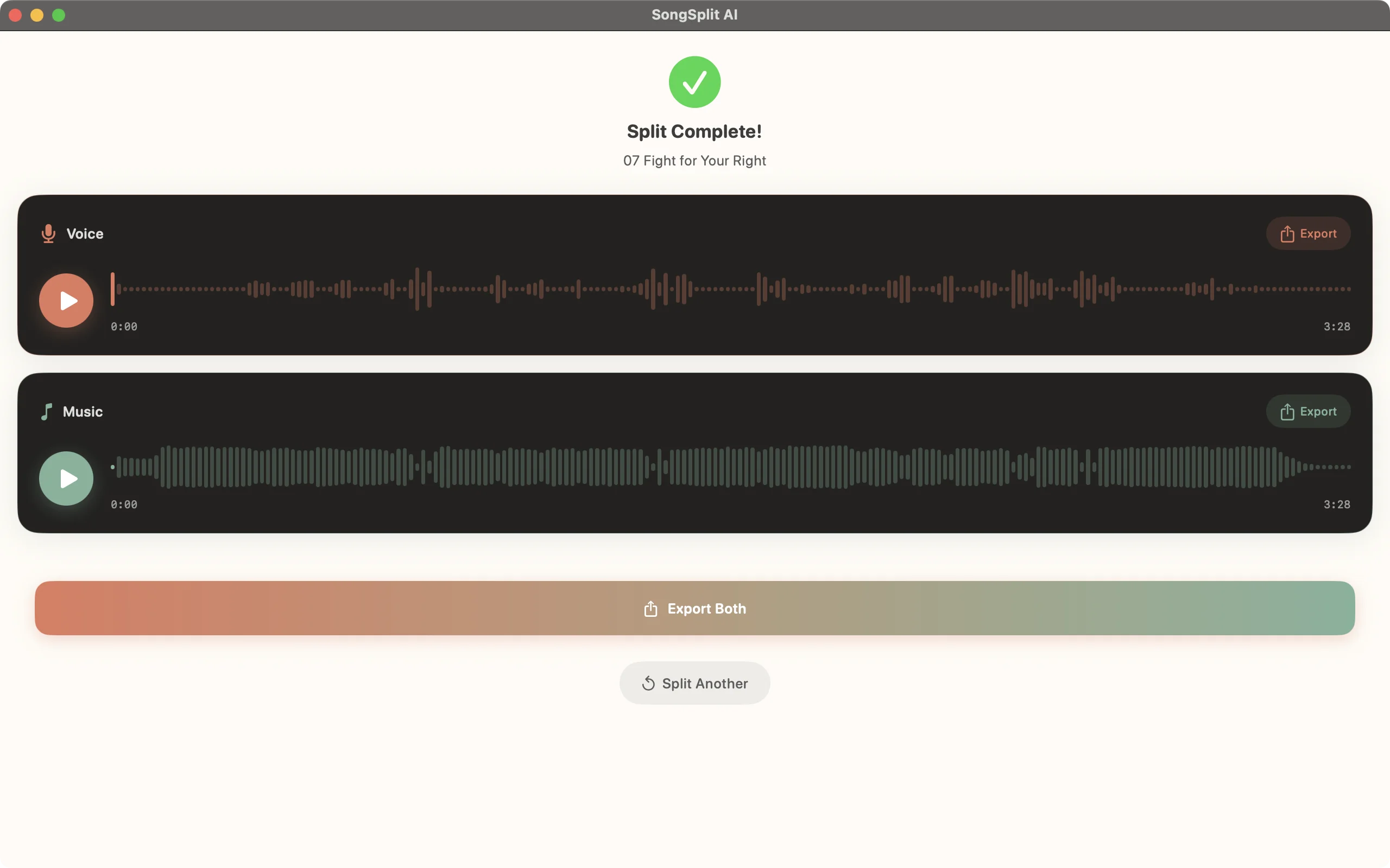 SongSplit AI - Export your separated tracks